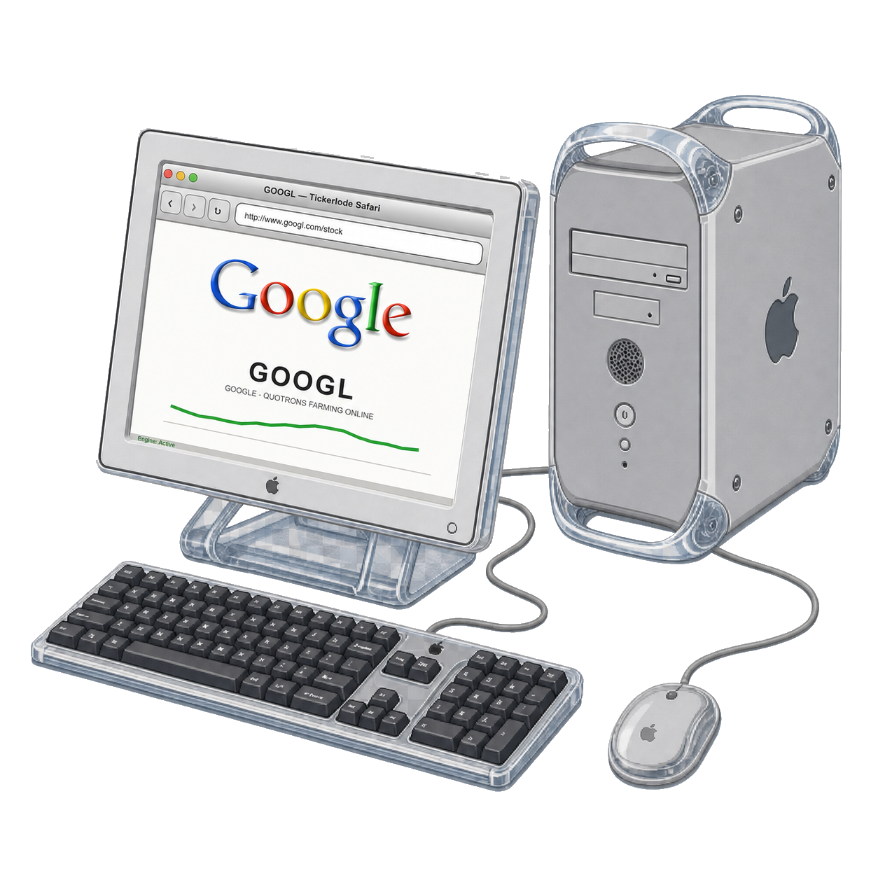 Power Mac G4 Quicksilver Set in QUICKSILVER ORIGINAL with GOOGL screen art