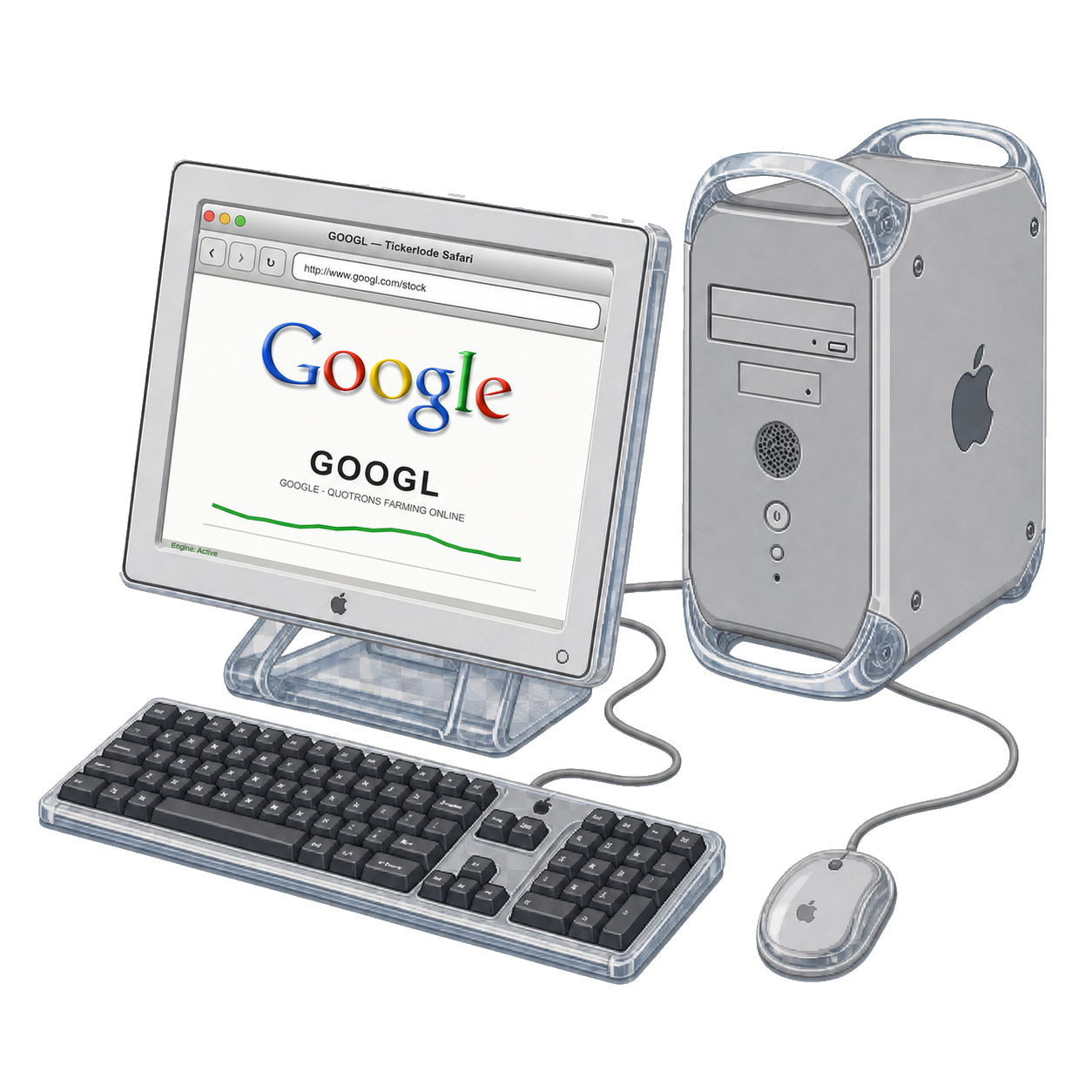 Power Mac G4 Quicksilver Set in QUICKSILVER ORIGINAL with GOOGL screen art